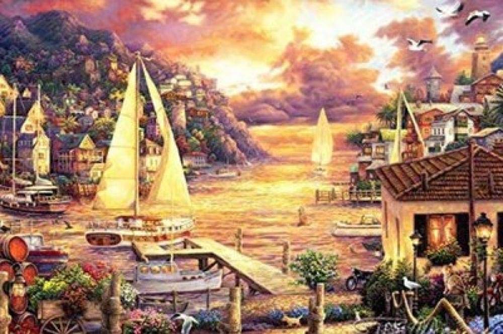 Peinture diamant 5D coucher de soleil sur mer broderie mosaïque ronde 50x70 cm