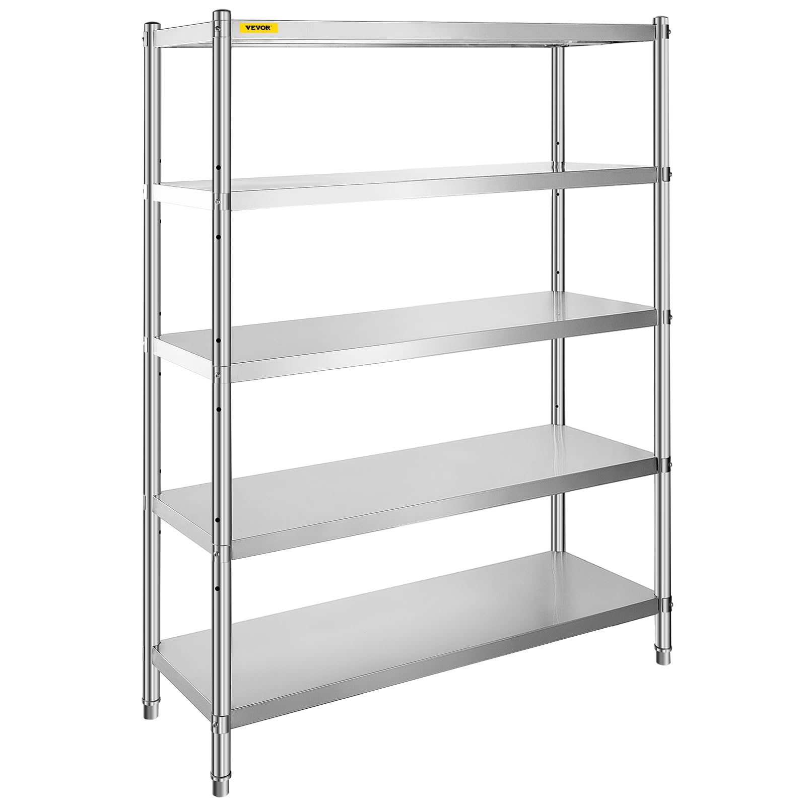 VEVOR Küchenregal 5 Ebenen, Standregal bis 750 kg (150 kg pro Boden), Edelstahlregal Gastronomie mit Verstellbaren Füßen & Regalböden, Schwerlastregal für Lager Garage Werkstatt, 1200 x 455 x 1830 mm