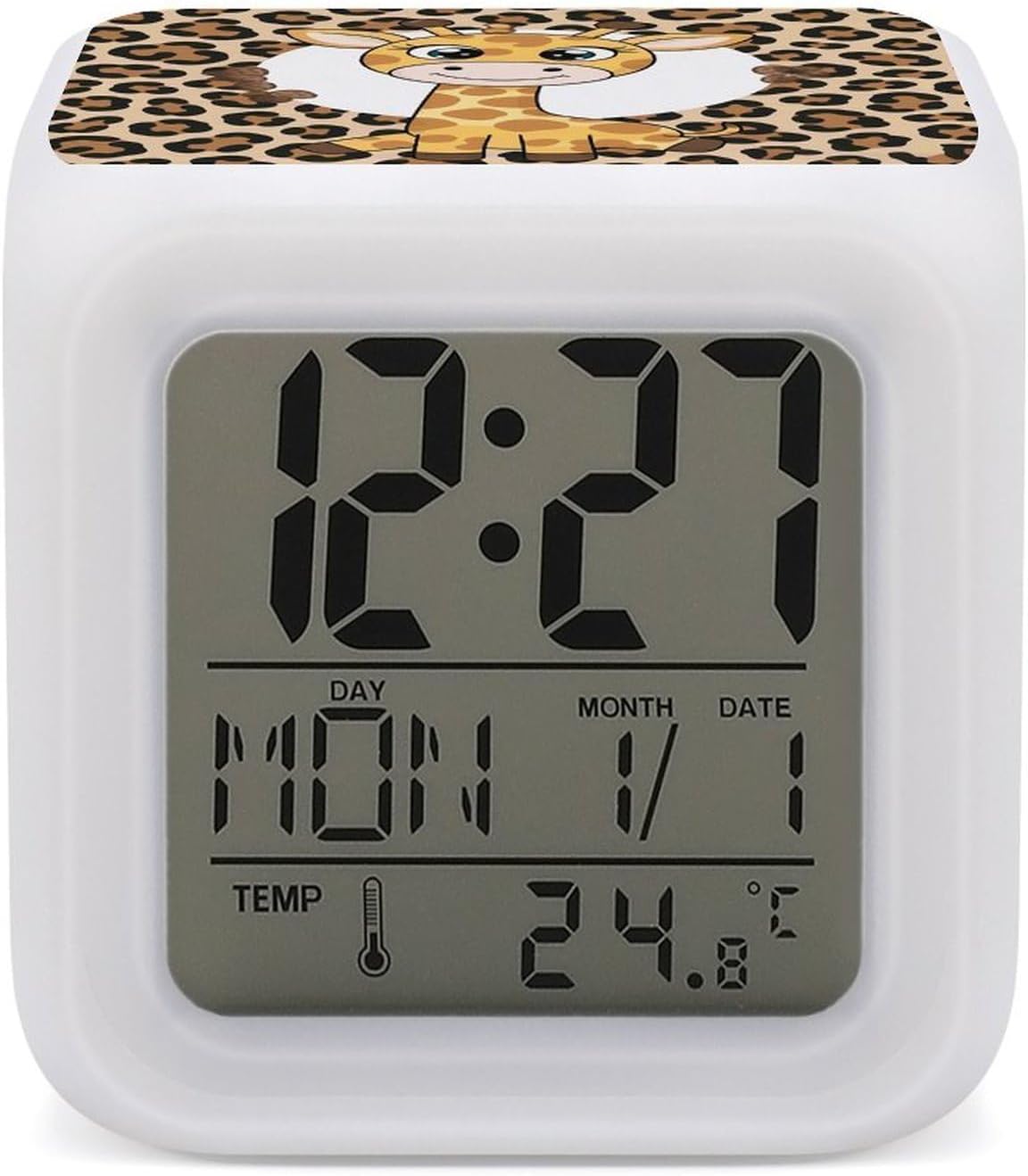 Cute GiraffeDigital Alarm Clock with 7 Color Changing Night Light Smart LED Display Desktop Clock for Heavy Sleepers, Bedside Small Alarm Clocks with Date Temperature Display