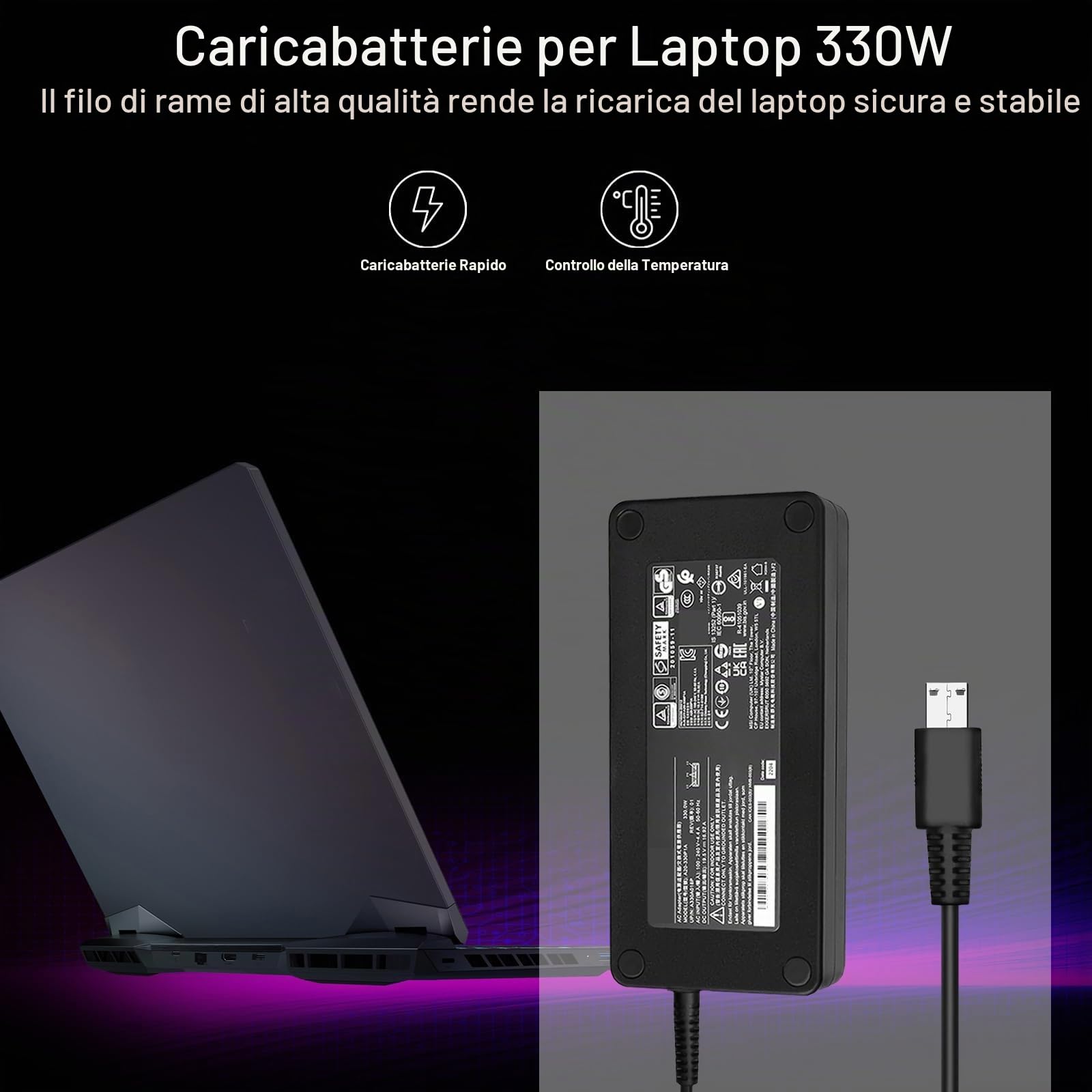 Alimentatore USB 330W per MSI Raider GE78 GE77 GE76 GE67 MSI Vector GP76 GP66 Titan GT77 MSI MS-1545 MS-17K5 MS-17Q1 MS-17S1 A20-330P1A ADP-330CB B