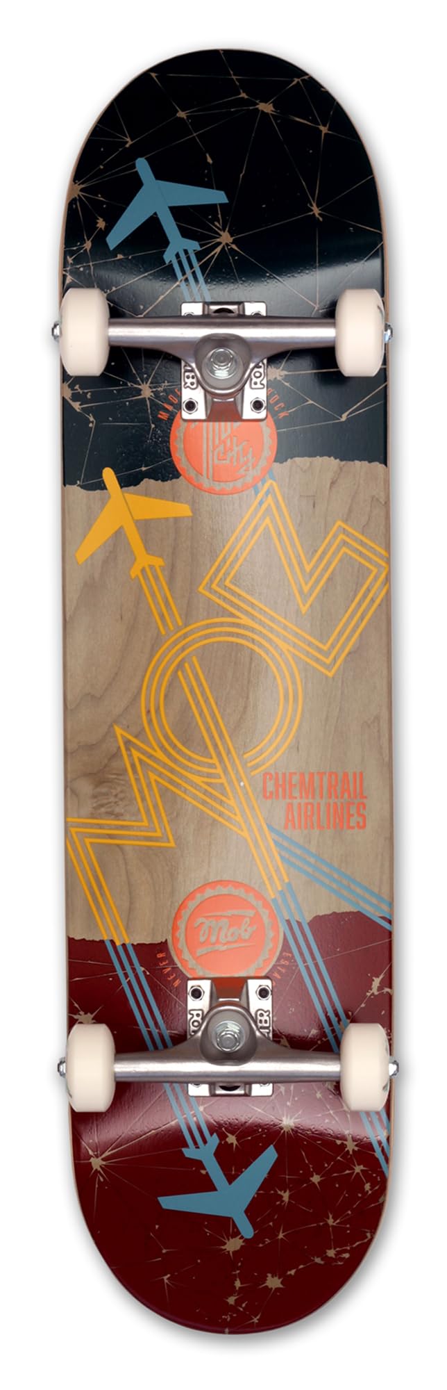 Mob Skateboard Airlines 8.125 Complete - Komplettboard 32 x 8.125 Zoll - Holzboard aus Ahornholz - fertig montiert - Skateboard für Jugendliche, Erwachsene, Anfänger, Profis - Flugzeuge Chemtrails