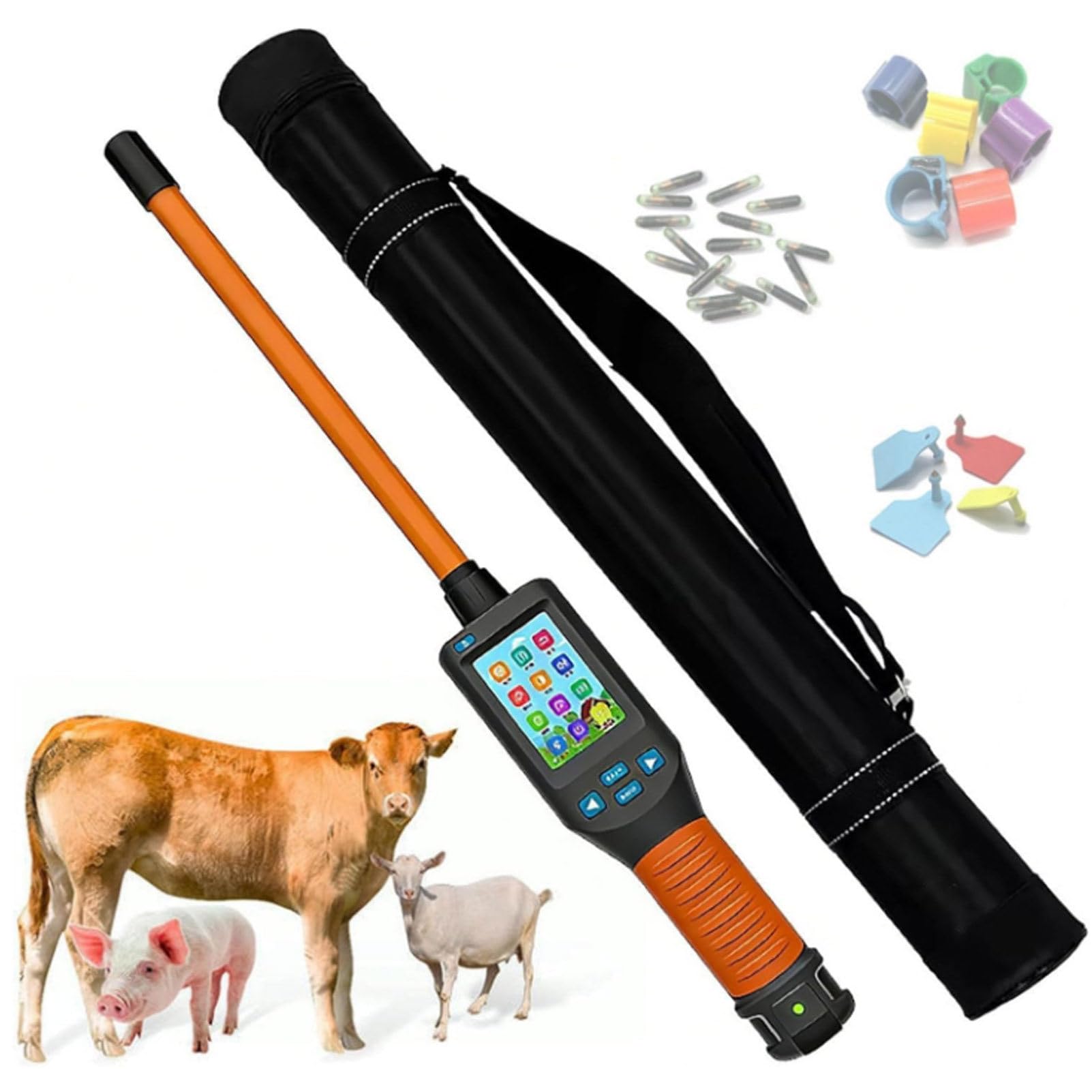 Oiyekntd Pet Microchip Scanner Reader, 20000 Data Storage Handheld RFID Tag Identifier, Animal Ear Tag Stick Scanner LCD Display ID Chip Reader, with Screen for Cow Sheep Rabbit