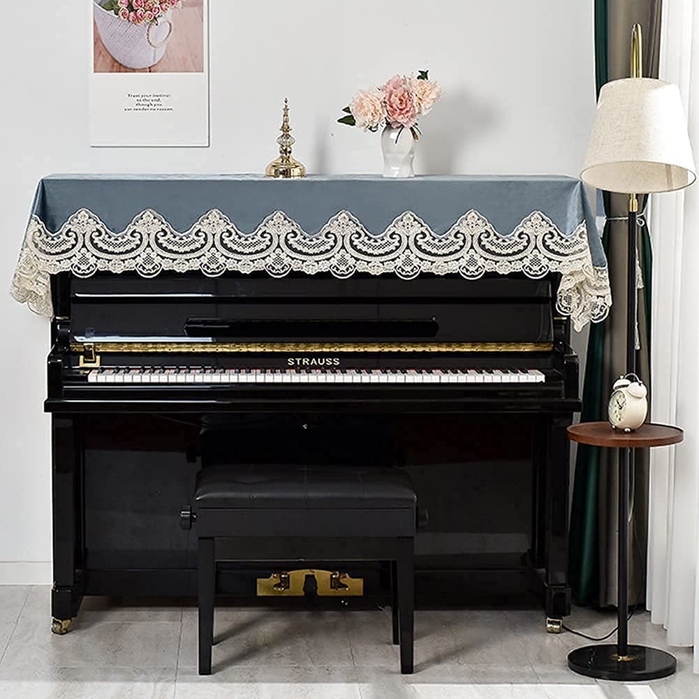 Copertina per pianoforte verticale, Copertura for pianoforte elettronico, spessa, alla moda, con ricamo in pizzo di lusso