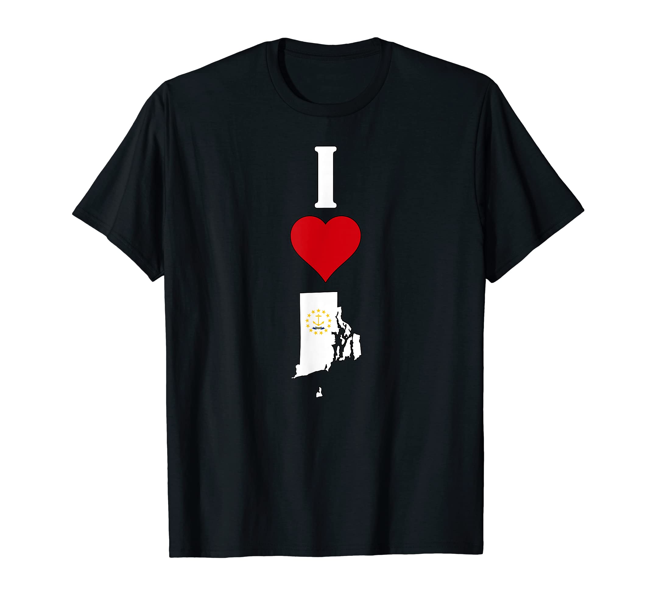 Vertical I Love Rhode Island / I Heart Rhode Island Flag Map T-Shirt