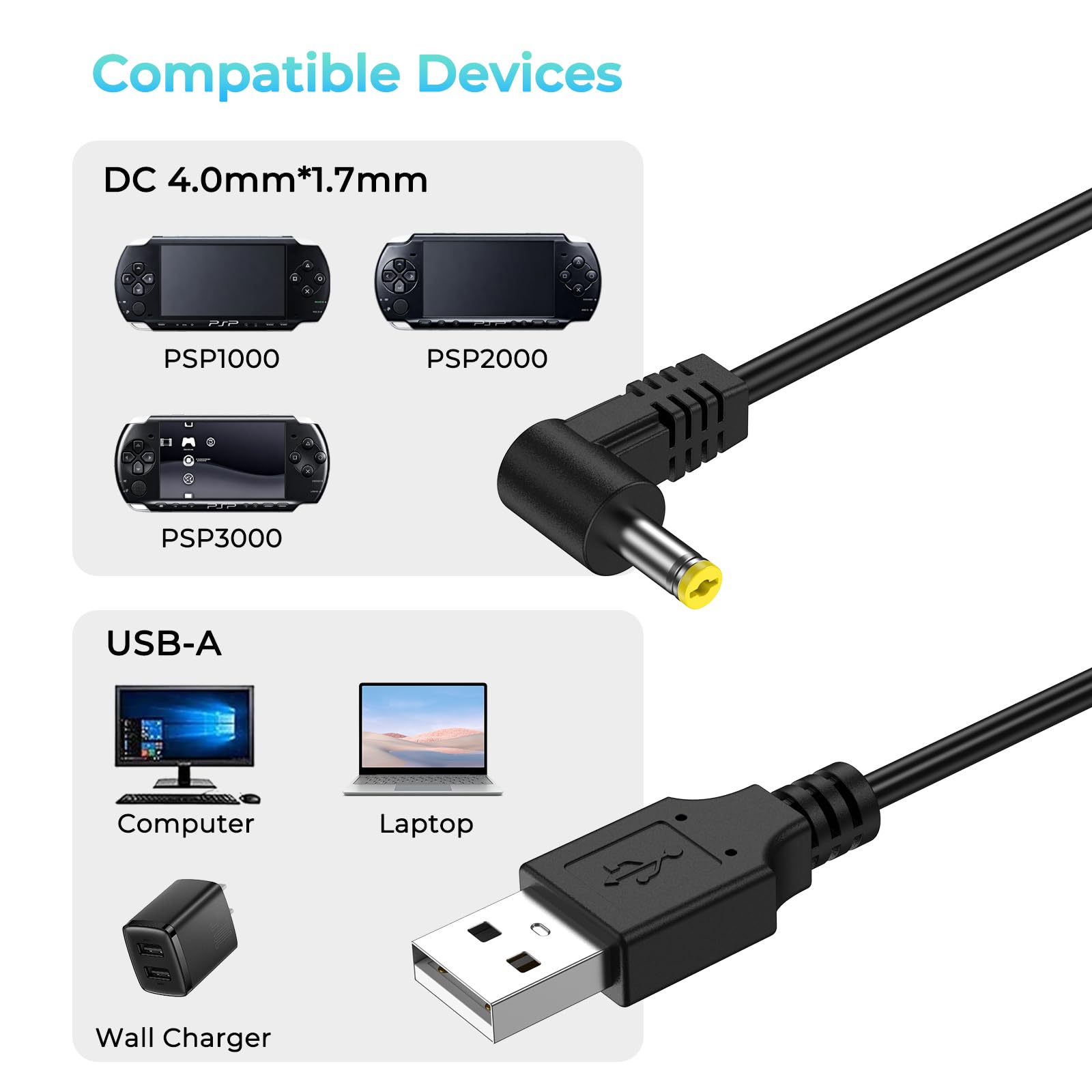 Amazon.co.jp: PSP1000用 充電器 USB-DC4.0/1.7mm 充電ケーブル 1M PSP