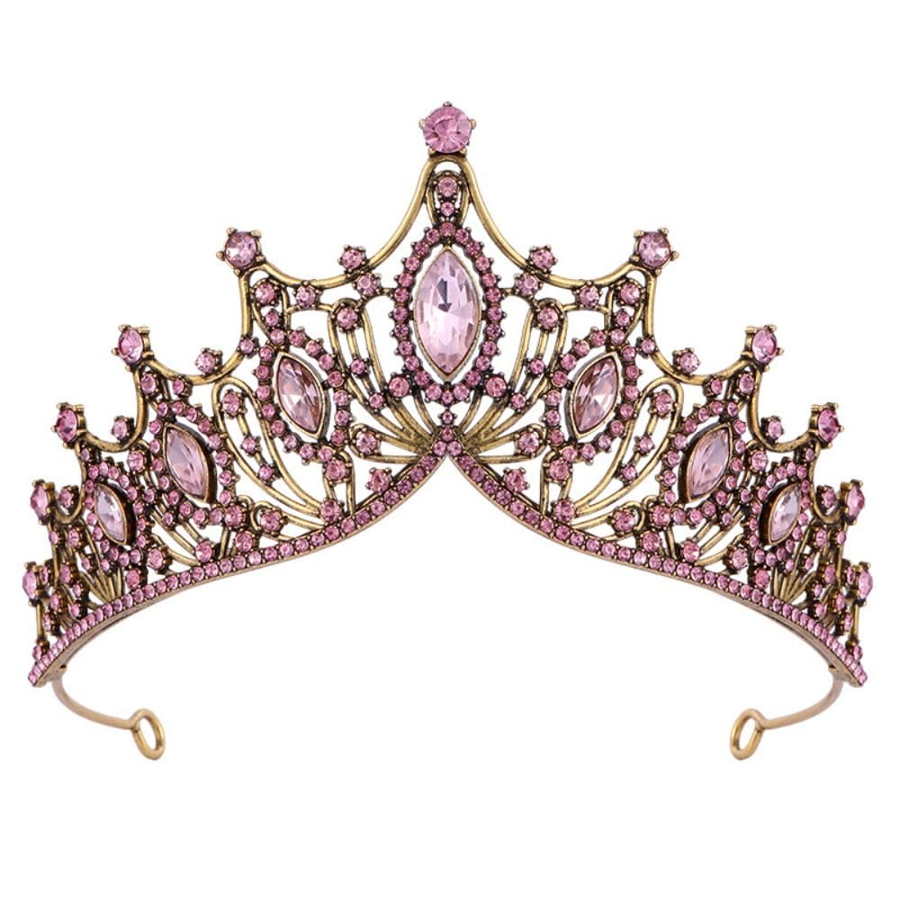 Rhinestone Crown Hair Ornaments Elegant Headwear Princess Tiara Temperament Gold Baroque Crown Women(purple)
