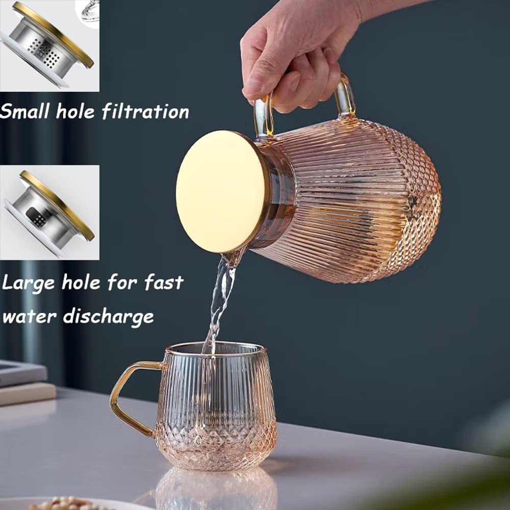 Nff Jarra De Cristal, Jarra De Agua De Cristal De 1,5L con Tapa, Gran Capacidad con Asa Jarra De Cristal Resistente Al Calor Apta For Zumo, Té, Café, Leche