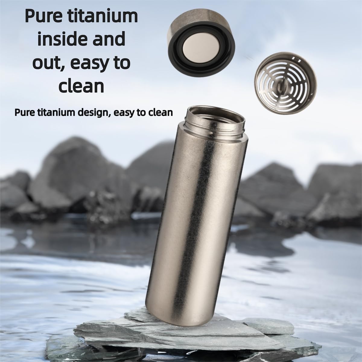 500ml Food Grade Pure Titanium Insulated Water Bottle - 24H Cold & 12H Hot Coffee Mug, Leak Proof, Free Custom Engraving (Name/Logo) (black)