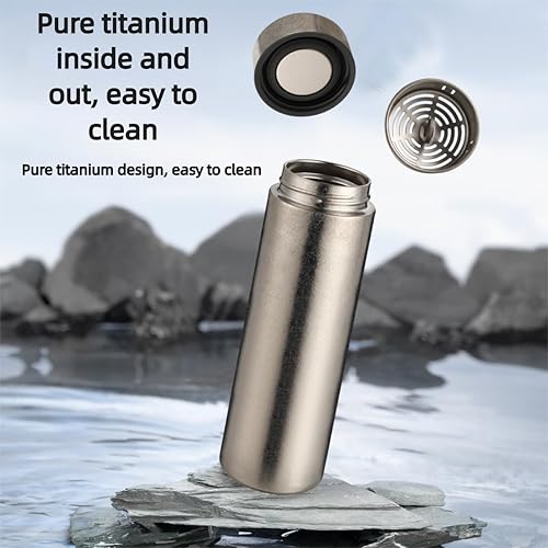 Miniatura 4 de Botella de agua aislada de titanio puro de 16.9 fl oz de grado alimenticio, 24 horas fría y taza de café caliente 12 horas, a prueba de fugas,
