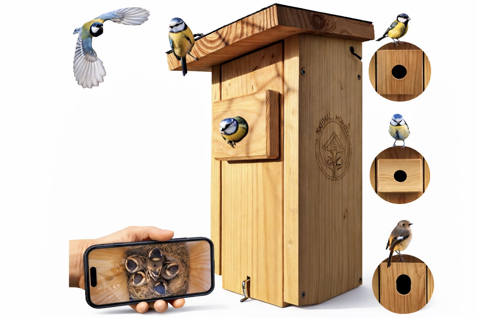 Hochwertiger Nistkasten inklusive Kamera | Live Stream | PEFC® zertifiziertem Massivholz | Brutkasten | Kamera Vogelhaus mit 3m Stromkabel | Geschenkidee Garten