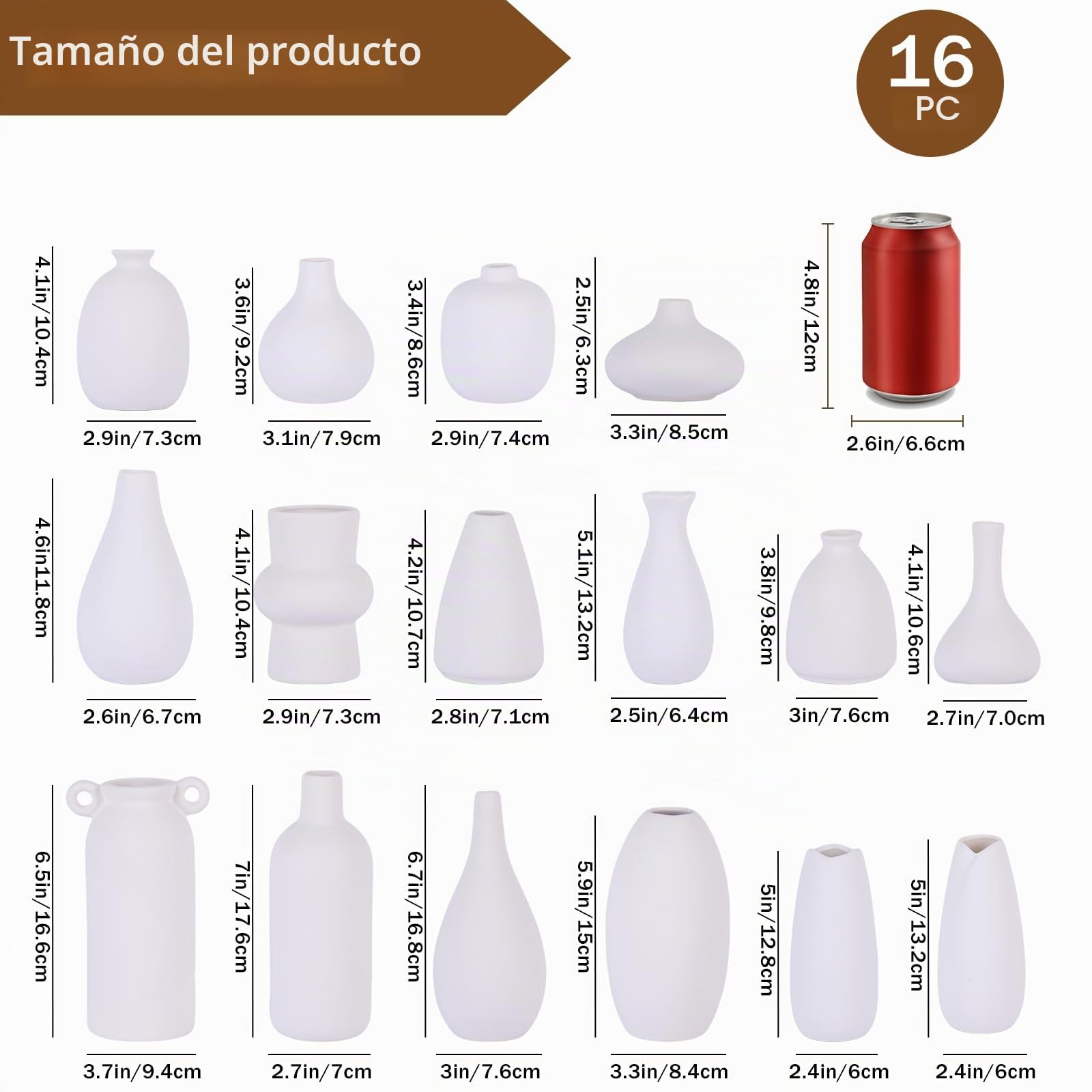 Juego de 16 jarrones pequeños blancos para flores, jarrón de arcilla a granel para decoración de boda, centros de mesa, mini jarrones de cerámica bohemios para pintura del hogar, decoración de mesa de