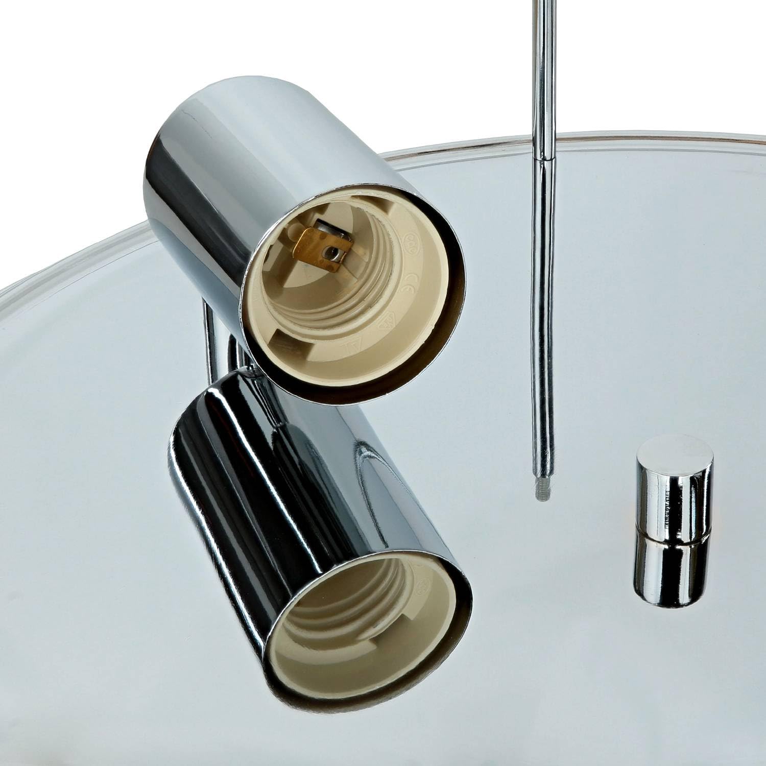Licht-Erlebnisse Deckenleuchte Badezimmer IP44 Ø 35 cm H: 14,5 cm flach in Chrom 2x E27 Glas Metall Deckenlampe Badezimmerleuchte