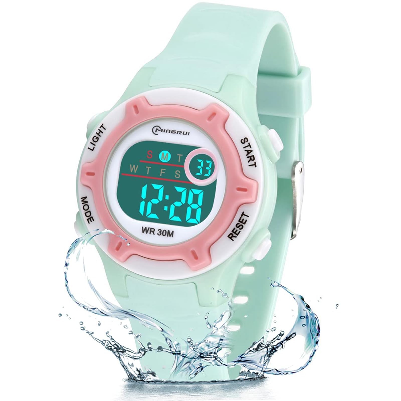 Digital Kids Watch 30 M Waterproof, 7 Color Lights Time Teaching Watch Easy to Read for Girls Boys 5-16