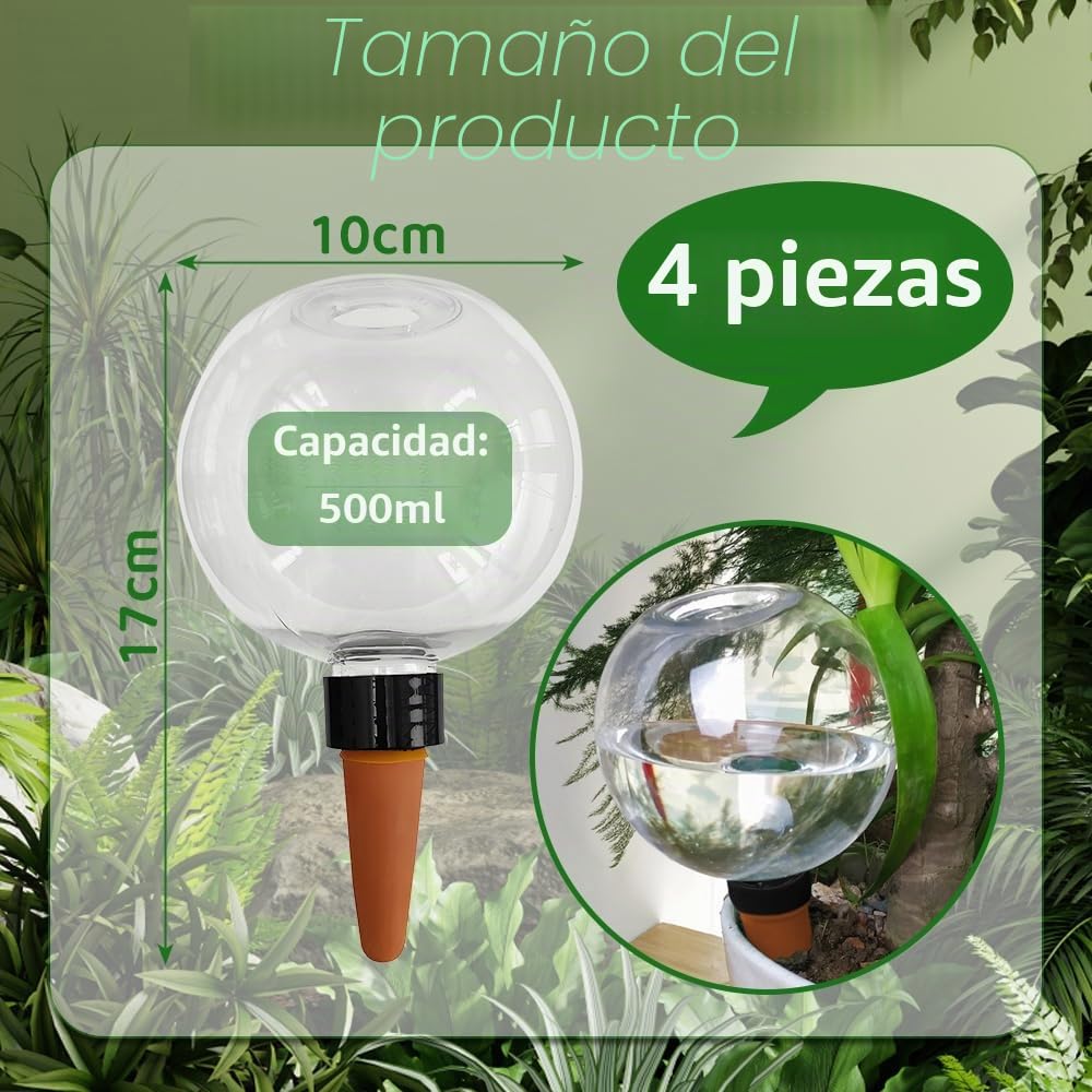 4 Pieza Riego automatico macetas, Regar Plantas Vacaciones, Diseño esférico, Bola de riego para Plantas Apta para Varias macetas (1Pieza x 500 ml)