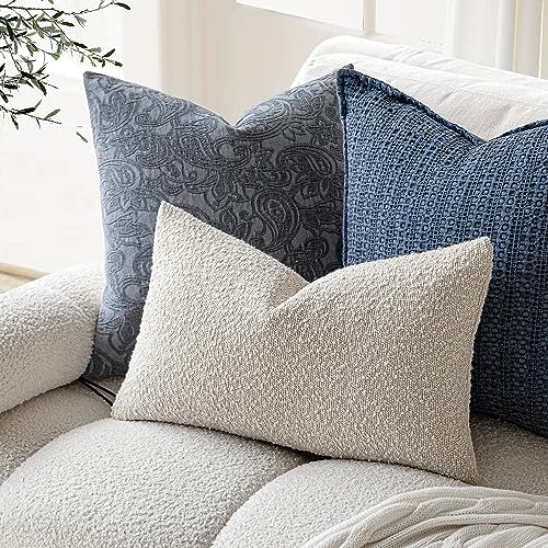 Image of Foindtower Textured Boucle Throw Pillow Covers Accent Solid Lumbar Pillow Cases Cozy Soft Decorative Couch Cushion Case for Chair Sofa Bedroom Living Room Home Decor, 12 x 20 Inch,Light Beige