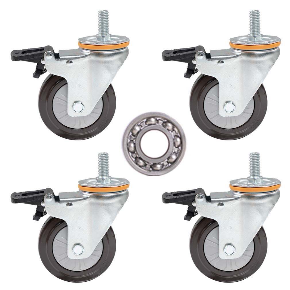 Roulettes pivotantes M14/M16 de 4 pouces avec frein et base en caoutchouc robuste