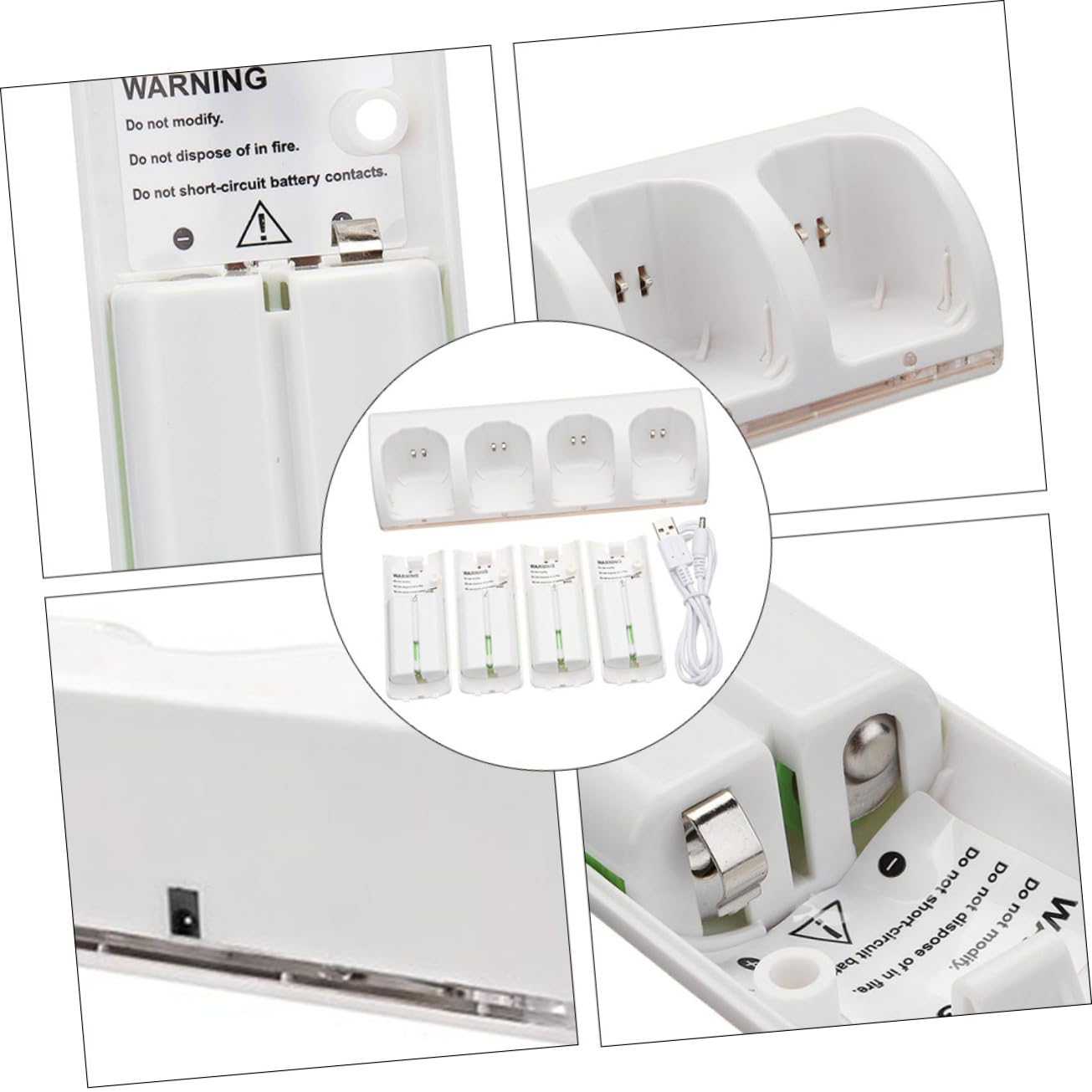 Caricabatterie USB per Batterie a 4 Slot in Plastica Bianca | Adattatore di Ricarica Facile da Trasportare, Stile Classico di Fascia Alta
