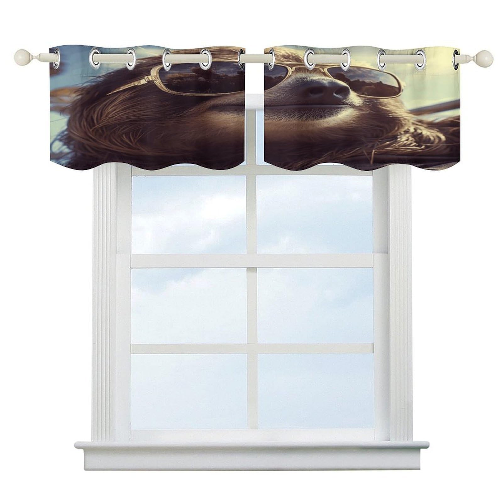 Cortinas opacas de perezoso con lentes de sol, diseño divertido y moderno para el cuarto de baño