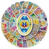 50 Pcs Stained Church Glass Stickers, 1.96-3.15inch Cartoon Rose Window Decorative Stickers, Self-Adhesive for Scrapbooking, Door & Window Decoration, European Theme Setup(Stained Glass)