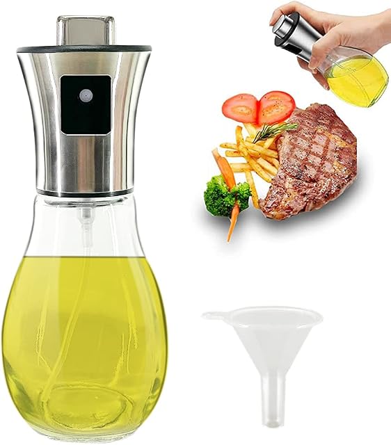 YAOTROOP 200ml Olive Oil Sprayer Bottle Oil Dispenser Transparent Glass Portable Spray Bottle Vinegar Bottle Air Fryer Stainless Steel for Salad, BBQ, Frying, Grilling, Kitchen Baking, Cooking Gadget
