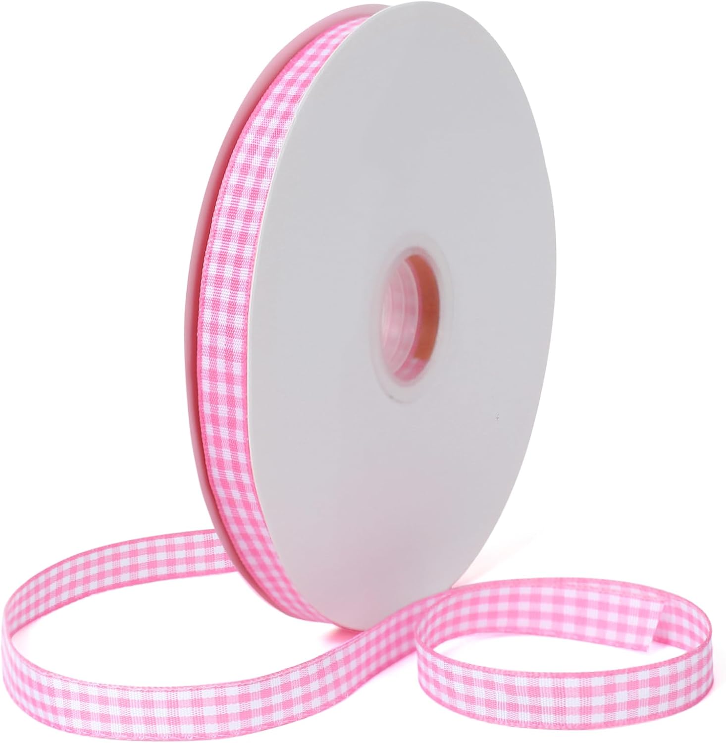 Pink Gingham Ribbon for Gift Wrapping-3/8 inch 50Yard Plaid Ribbon for Flower Bouquet Christmas Birthday Wedding Easter Mothers Day Valentines Decor, Pink and White Buffalo Checker Ribbons