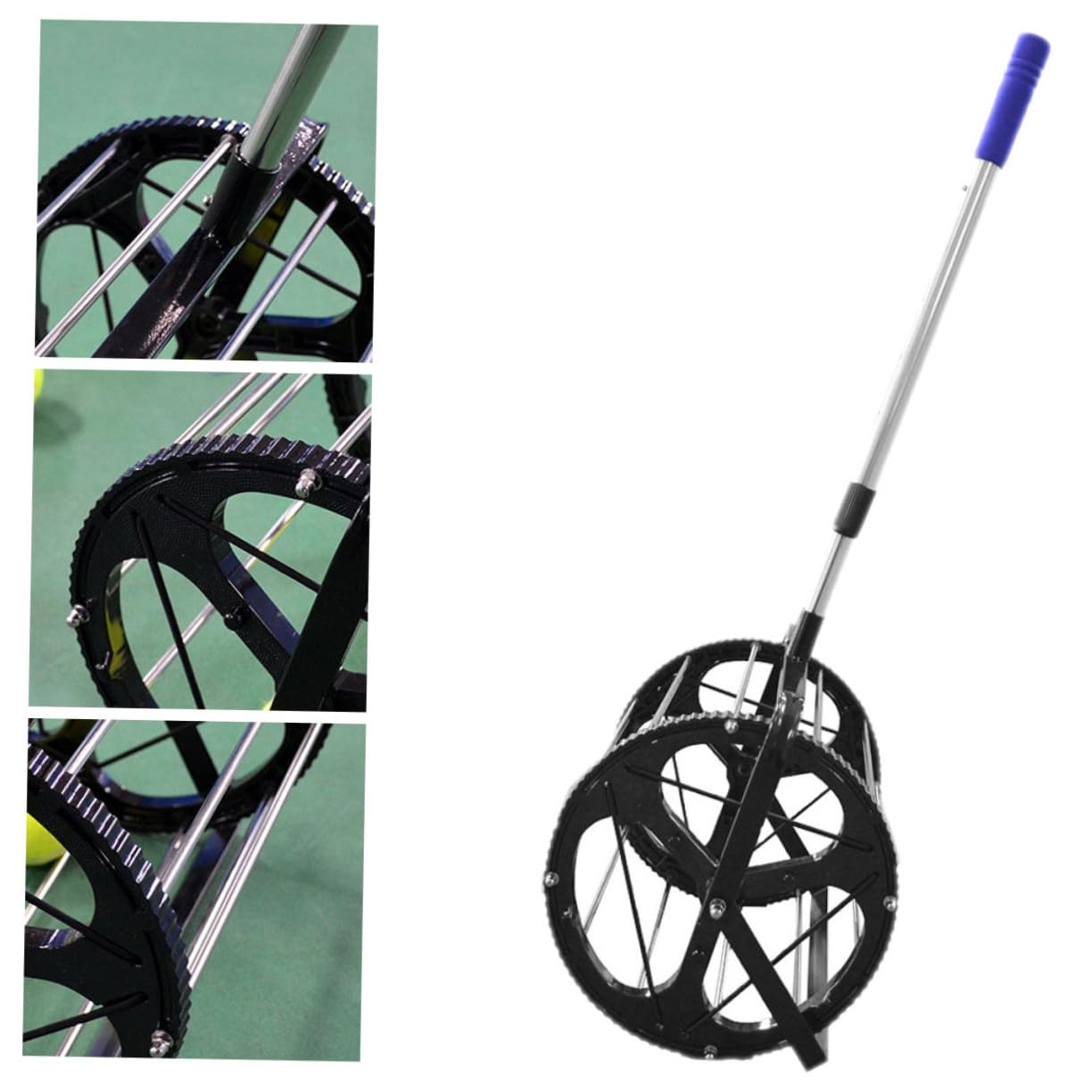 WOONEKY Cesta Recoge Pelotas Tenis Ajustable con Ruedas Capacidad Bolas para Entrenamiento Sin Agacharse