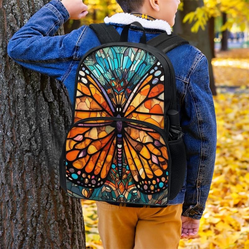 Stained Glass Monarch Butterfly Girls Daypacks 17" Yellow Mandala Butterflies Print College Backpacks Boho Geometric Arts Youth Bookbag Middle School Schoolbag4