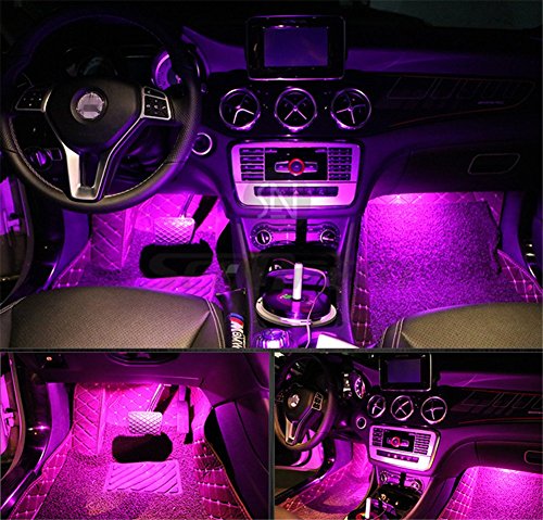 4Pcs Car LED Interior Underdash Lighting Kit w/Sticker - Led Car Interior Light Auto Interior Lights Car Auto Interior LED Atmosphere Lights Purple- Price Xes