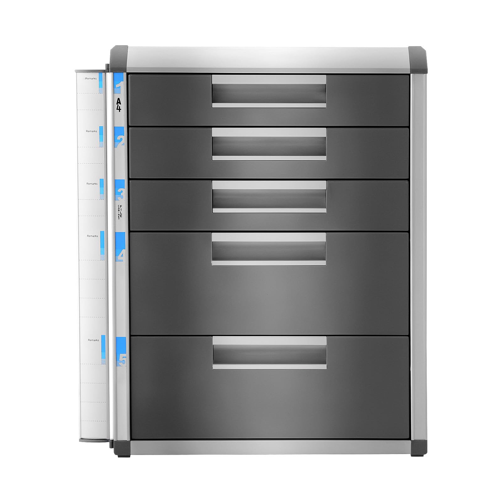 Cassettiera in alluminio, 35 x 31,5 x 40 cm, a 5 livelli, con serratura e 2 chiavi, formato A4, per ufficio, casa, aula, grigio