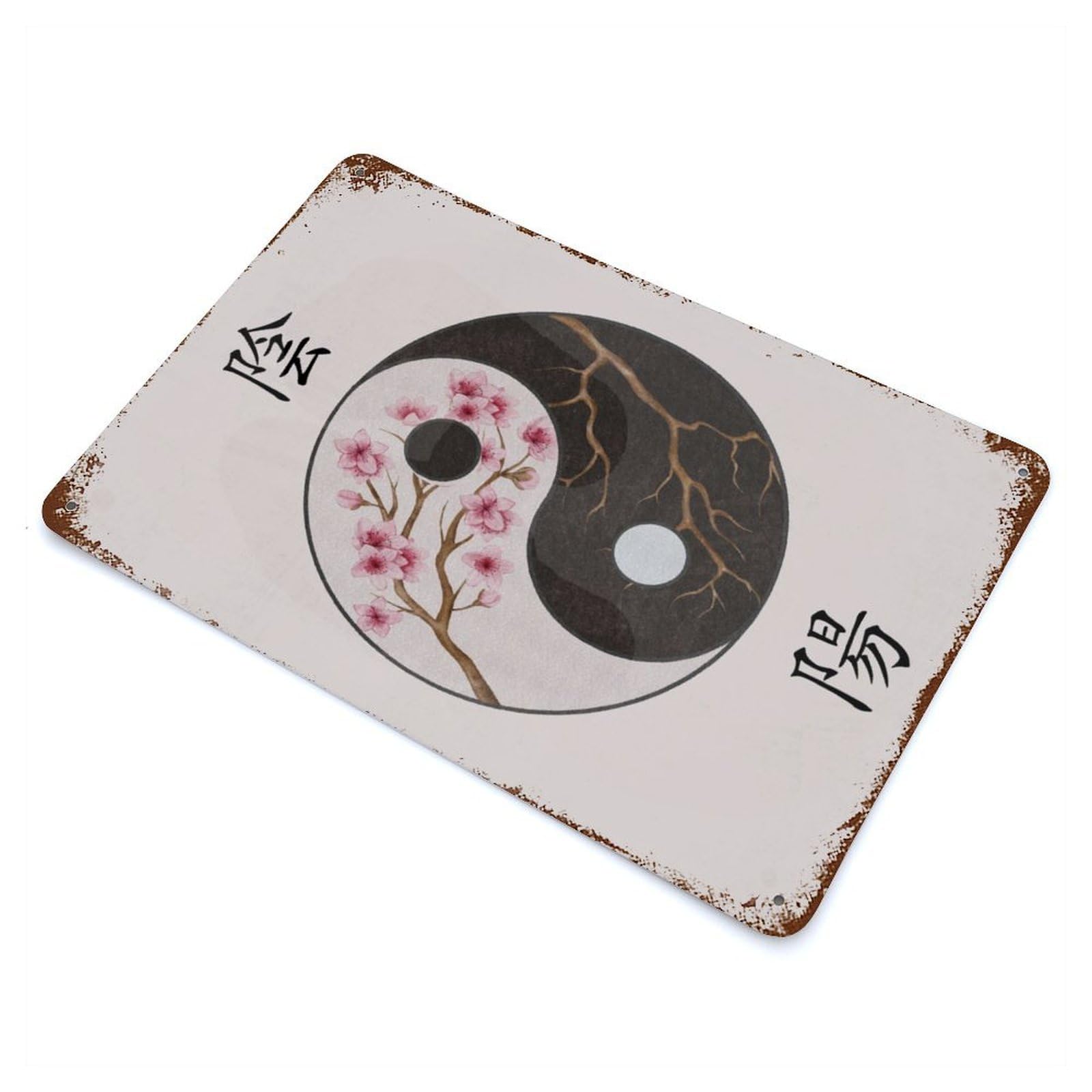 Garage Style Yin Yang Summer Winter Distressed Metal Wall Sign 11.8"x7.9", Novelty Wall Decor for Bar And Workshop