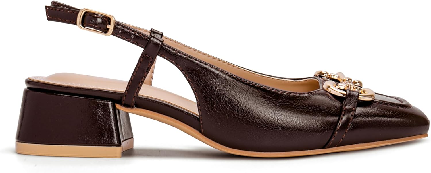 Slingback Mary Jane Heels for Women Low Block Heel Closed Square Toe Pump Shoes Heels Classic Daily Office Dressy Shoes - Image 4
