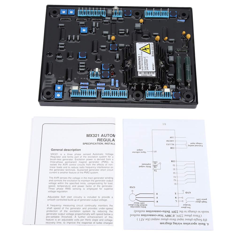 Regolatore di tensione, MX321 AVR Regolatore di tensione automatico con funzione di protezione integrata a bassa velocità, sovraeccitazione, sovratensione, sovracorrente, LAM