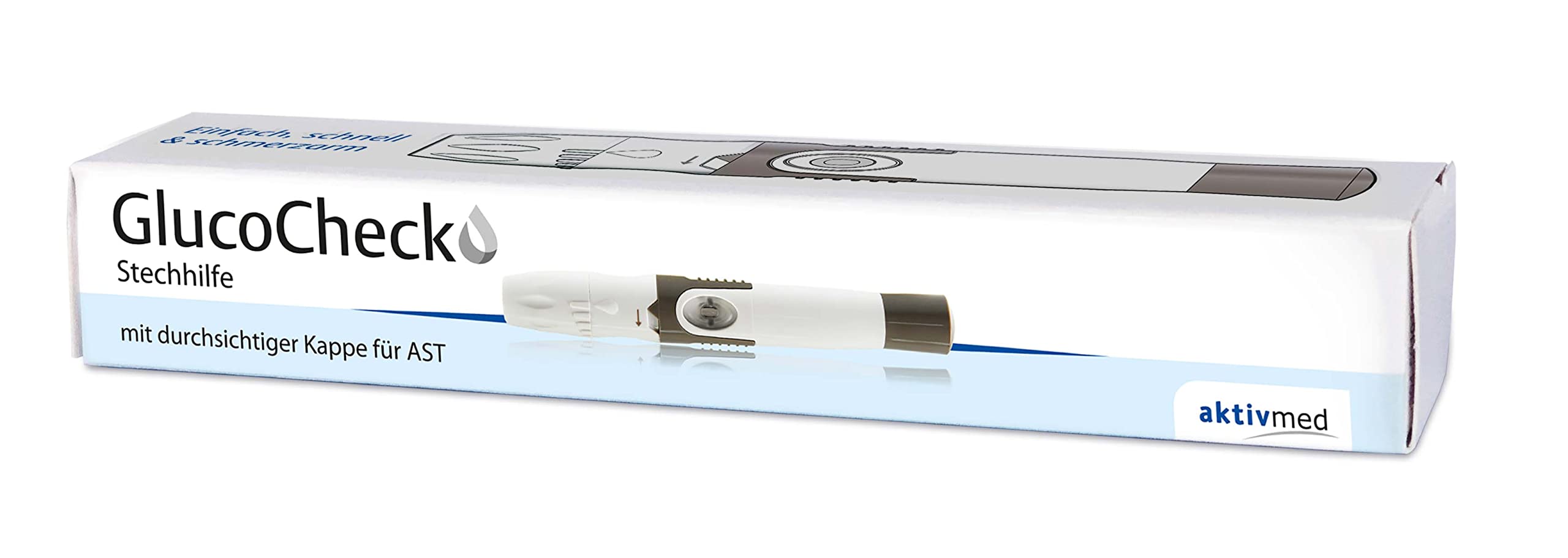 GlucoCheck Pungiglione e 100 lancette universali Gluco Check (set vantaggio) per ottenere una goccia nel sangue per misurare la glicemia nel diabete.