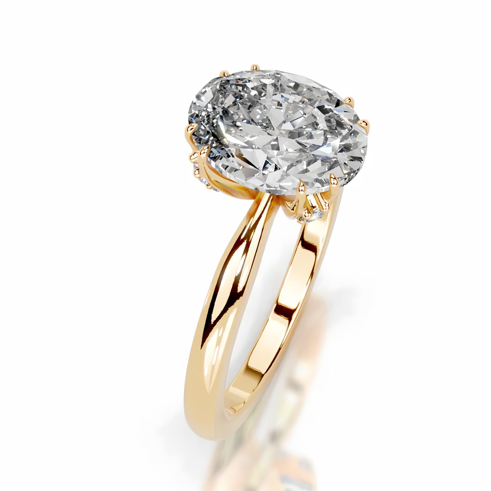Anillo de oro amarillo para mujer, anillo con moissanita ovalada de