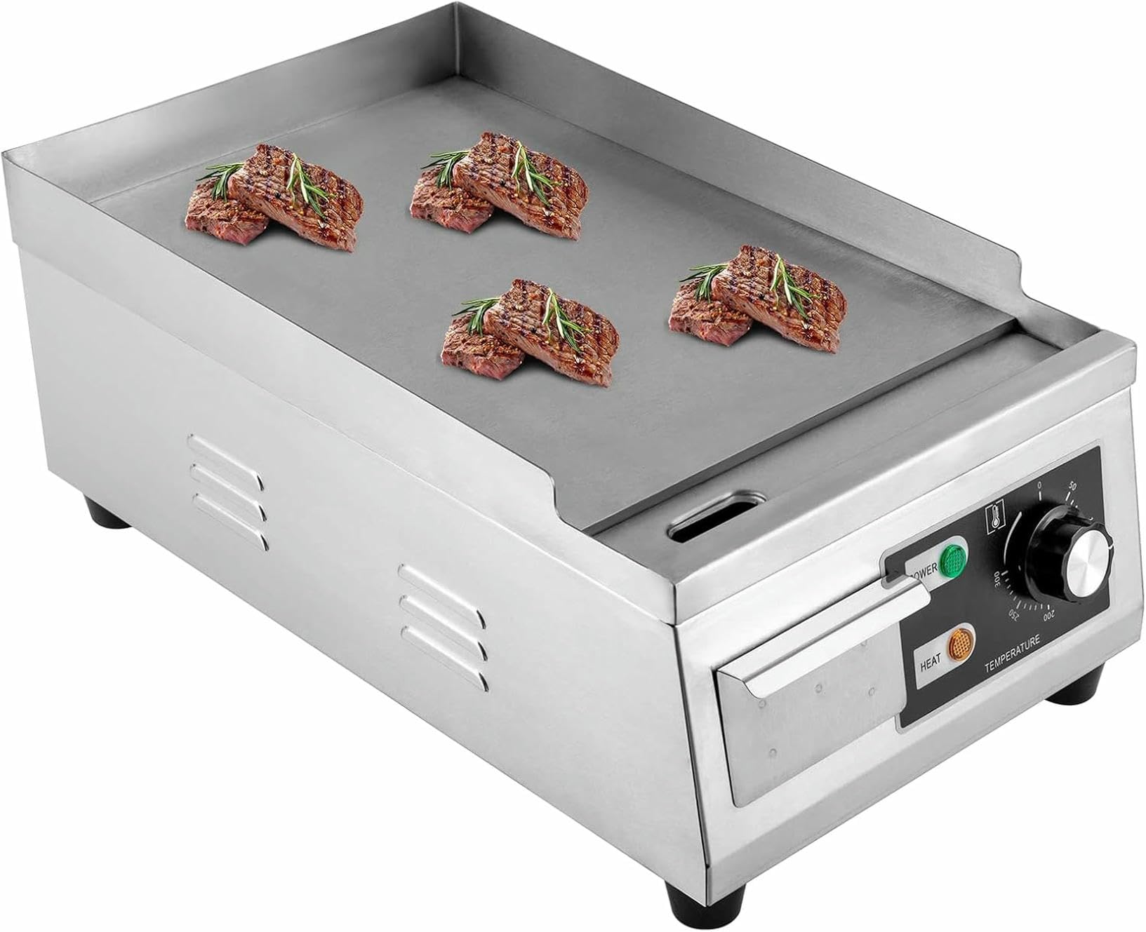 FHRKA Commercial Griddle Hot Plate Countertop, 1300W Cooktop Non-Stick Stainless Steel Teppanyaki Grill BBQ Countertop