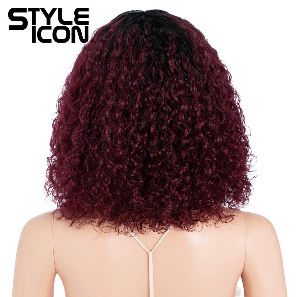 Pelucas afro de cabello humano, pelucas cortas y rizadas para mujeres negras, peluca con flequillo (12 pulgadas, TT1B/99J) 4