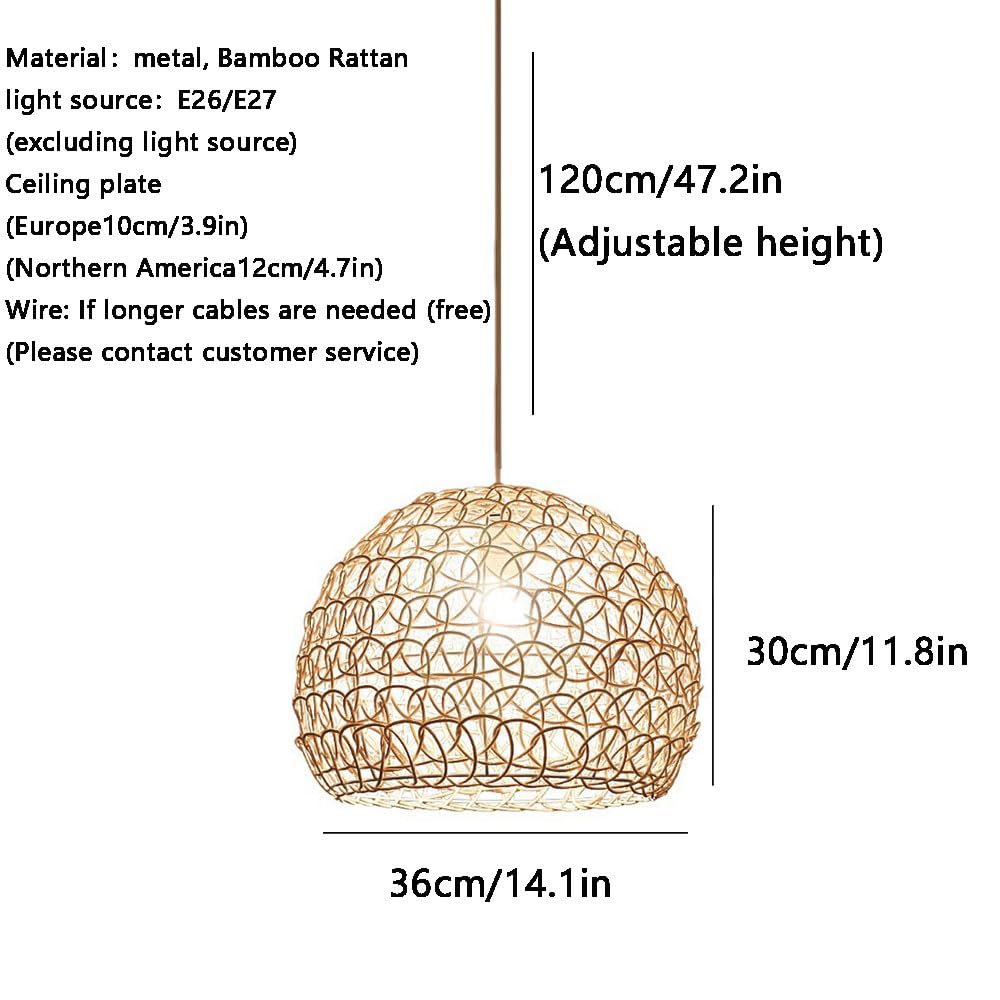 Lampada a Sospensione in Vimini in Stile Boho, a Forma di Nido d'uccello, in bambù Intrecciato, con Base E27, per Ristorante, Lampada da soffitto in Vimini Creativa per Camera da Letto, Soggiorno