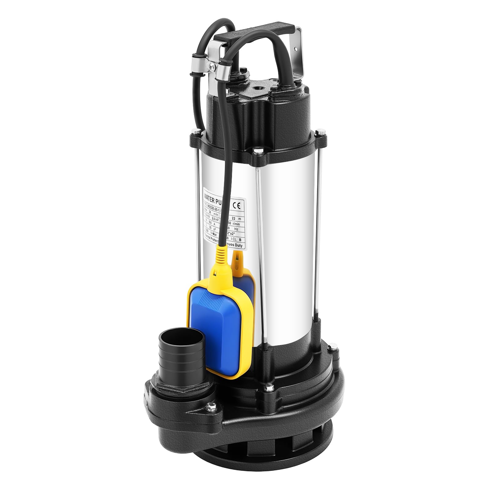 Pompa do brudnej wody ze stali nierdzewnej z uchwytem do noszenia (1500 W, 36000 l/h, przełącznik pływakowy, maks. wysokość tłoczenia 22 m, maks. głębokość zanurzenia 30 m, zabezpieczenie przed