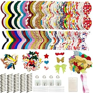 AOUXSEEM 348 Pcs 60 Set Faux Leather Hair Bows DIY Making Kit for Beginners, Contains Assorted Random Printed Glitter Solid Fabric Pre Cut Pieces, Make Stylish Girls Hair Clips