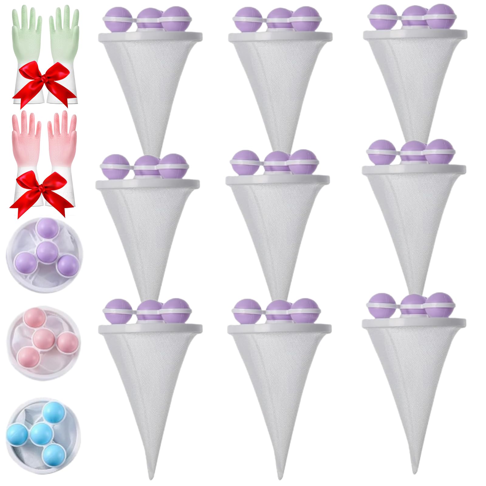 Palline Filtri Lavatrice, 2026 Migliorate, Riutilizzabili Palline Della Biancheria Con Borse Galleggianti, Sacchetto Rimuove Peli Di Animali Pellicce E Lanugine, Palline Da Lavato (9PC-Lila)