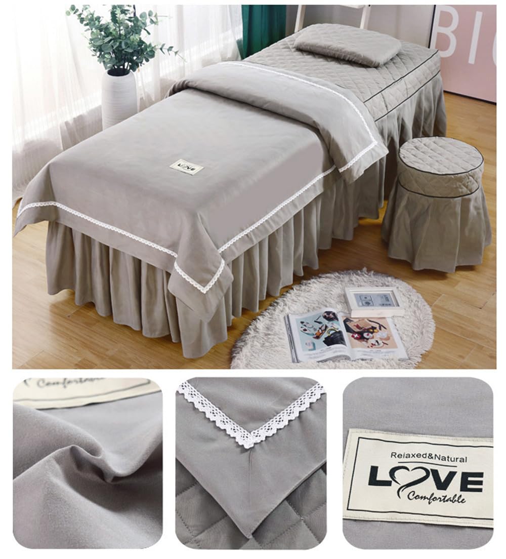 Surwin Set Lenzuola per Lettino da Massaggio in Morbida Microfibra Set da 4 Pezzi, Copri Lettino per Estetista Con Fori Respirazione per Massaggio Salon Spa (180x60cm,Grigio)