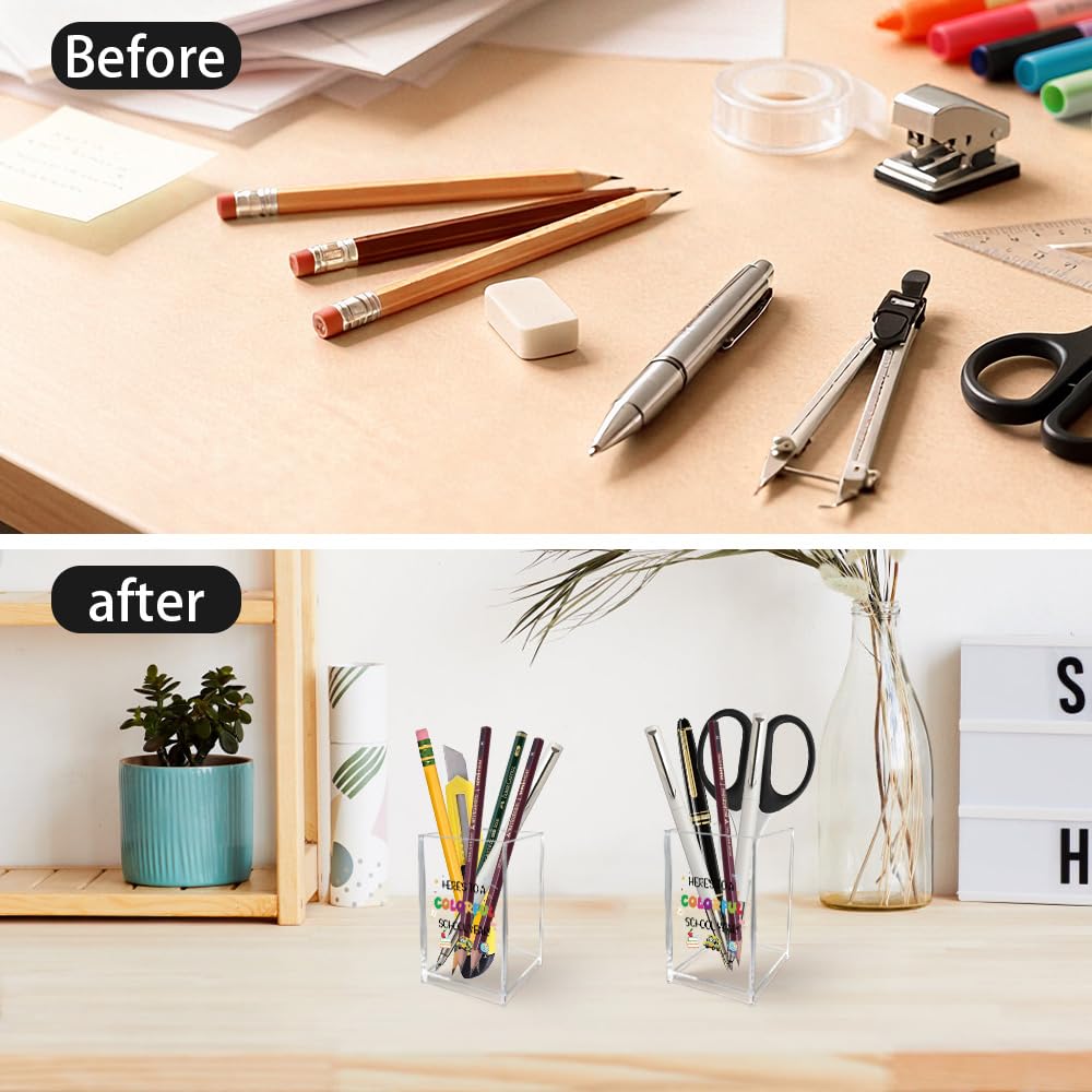 Pot à crayons en acrylique pour la rentrée scolaire, cadeau pour étudiants, enseignants, fille, fils, petits-enfants, cadeau de premier jour d'école pour adolescents, filles, garçons