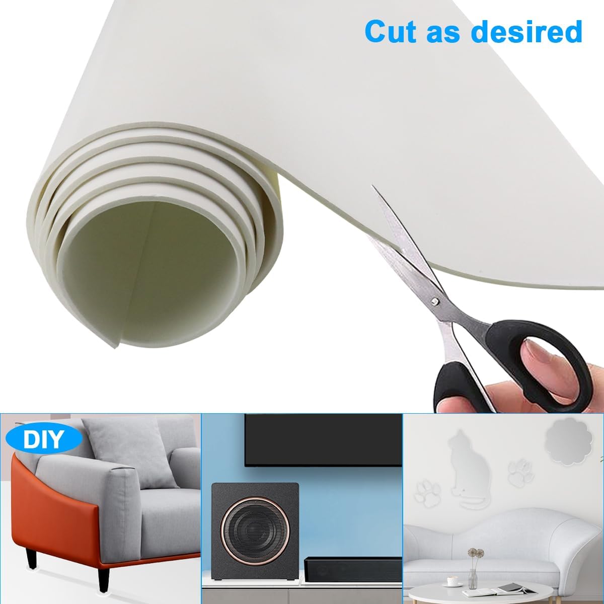 Rollo de espuma autoadhesivo, 300 mm de ancho x 1,5 mm (P) x 3 m (L), láminas de espuma multifunción de caucho de neopreno para protección de muebles, antideslizante, aislamiento acústico