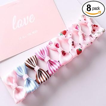 RKPM HOMES Baby Girls Printed Color Ribbon Korean Version of The Striped Bow Hairpin for Baby All-Inclusive Card Edge Clip Soft Clip Jewelry 8 Pieces Multicolour
