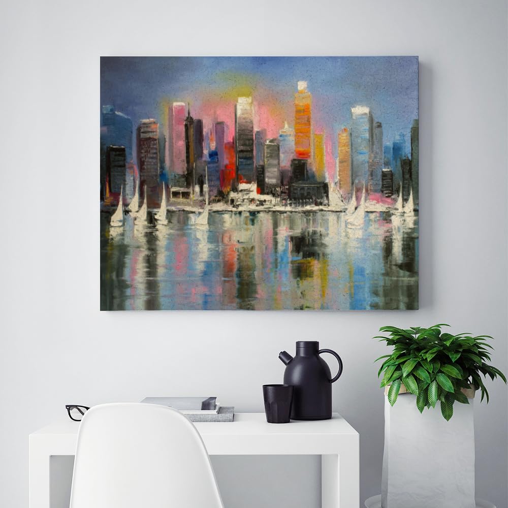 Kit Peinture Par Numéro 40x50 Cm – Paysage De Ville, Acrylique, Avec Pinceaux – Pour Adultes