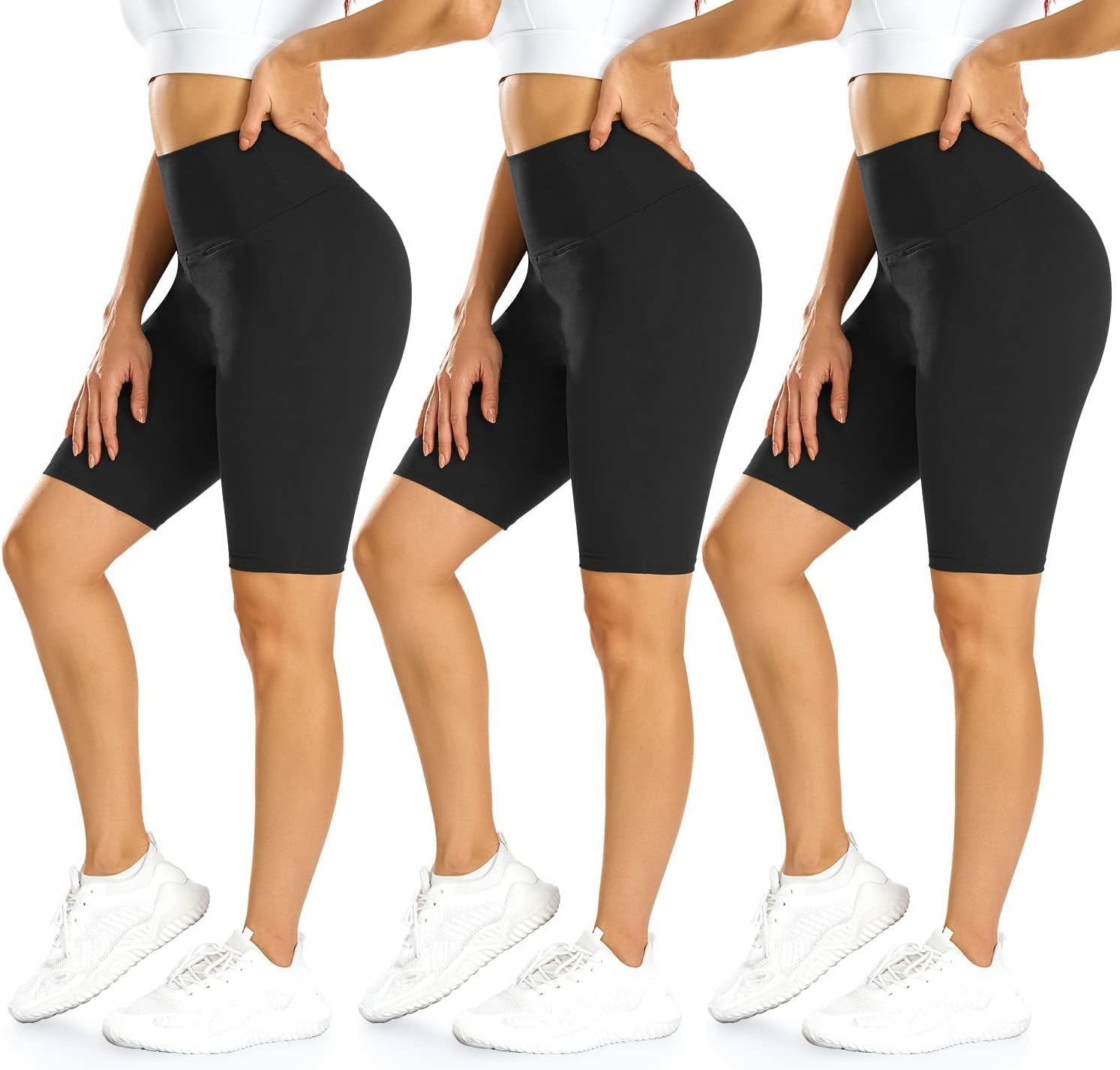 MOREFEEL 3 Pack Biker Shorts Women-High Waisted Butt Lifting Workout Athletic Sports Summer Short Leggings