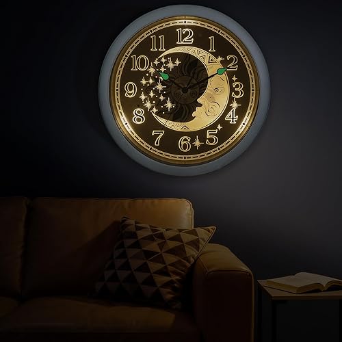 Miniatura 2 de OCEST Reloj de pared que brilla en la oscuridad de 13 pulgadas, reloj de pared iluminado silencioso y luminoso, funciona con pilas para dormitorio