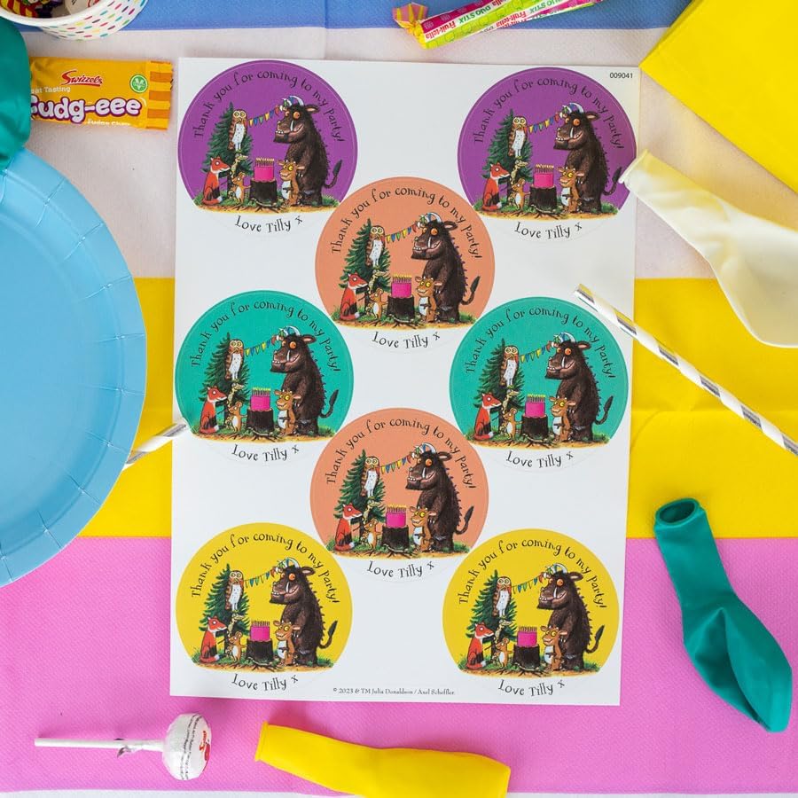 Stickerscape Gruffalo Personalised Party Labels | Official Gruffalo Decorations, Themed Party Labels for Bags, Hats and More