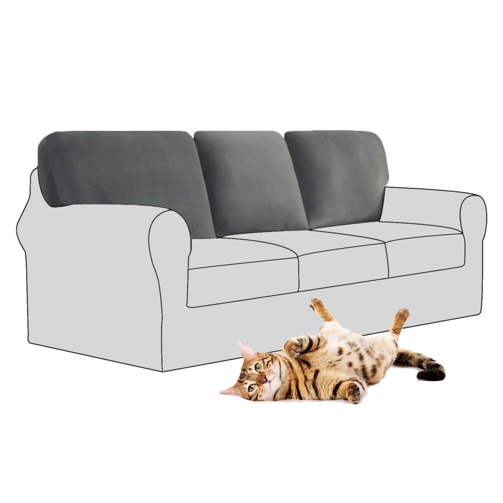 SYLC Stretch Velvet Sofa Backrest Cover, Back Cushion Covers Non-Slip Sofa Cushion Slipcovers for Couch Chesterfield Caravan RV Dinette (Brown grey,3 pcs Square L)