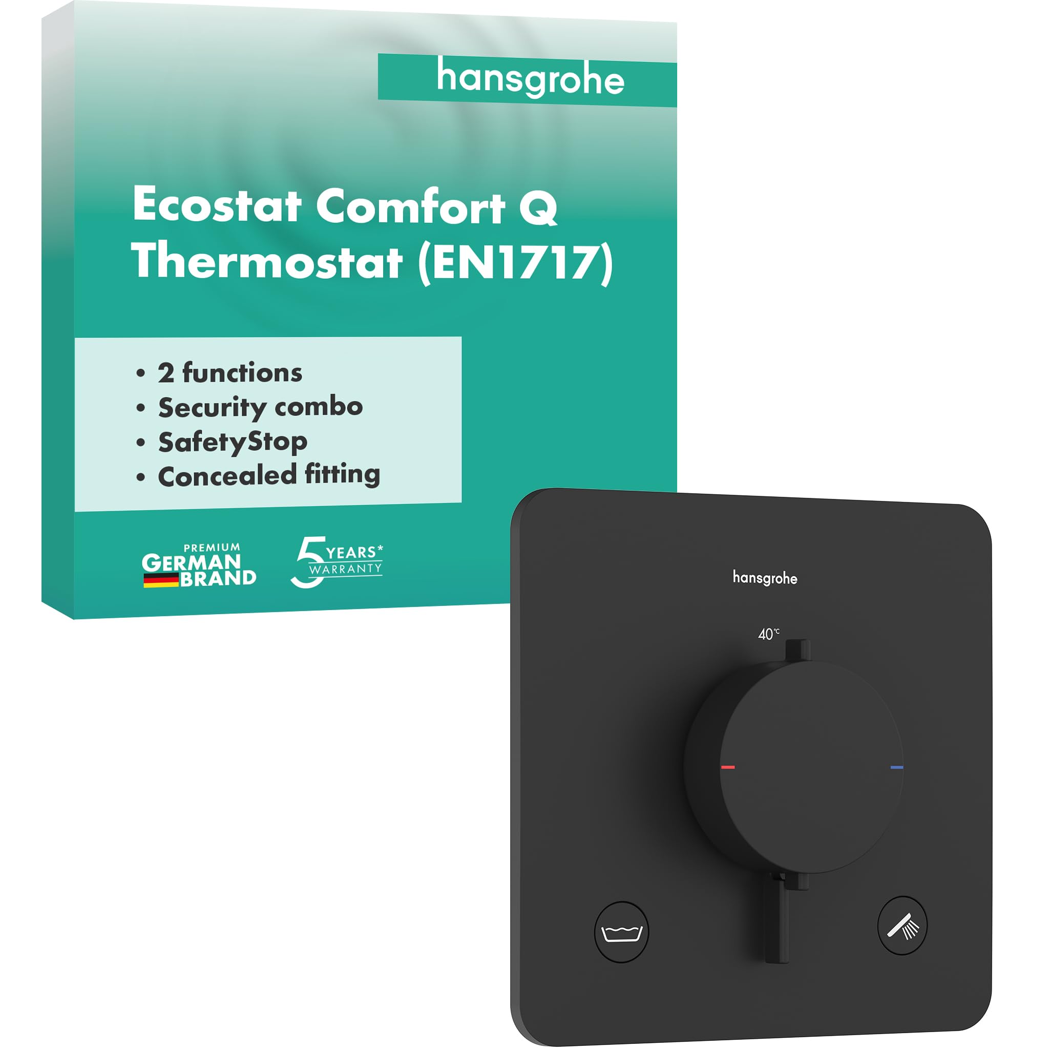Hansgrohe Matt Black 33717670 Ecostat Comfort Q Thermostat For Concealed Installation For 2 Functions With Integrated Security Combination According To En1717,